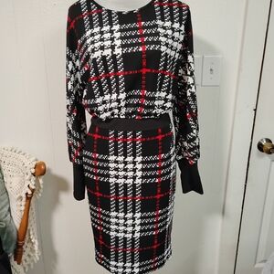 Women's Shein Plaid Holiday Long Sleeve Dress Large 8/10 Feminine Party